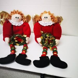 Christmas ornaments 9" tall two. Wooden button leg